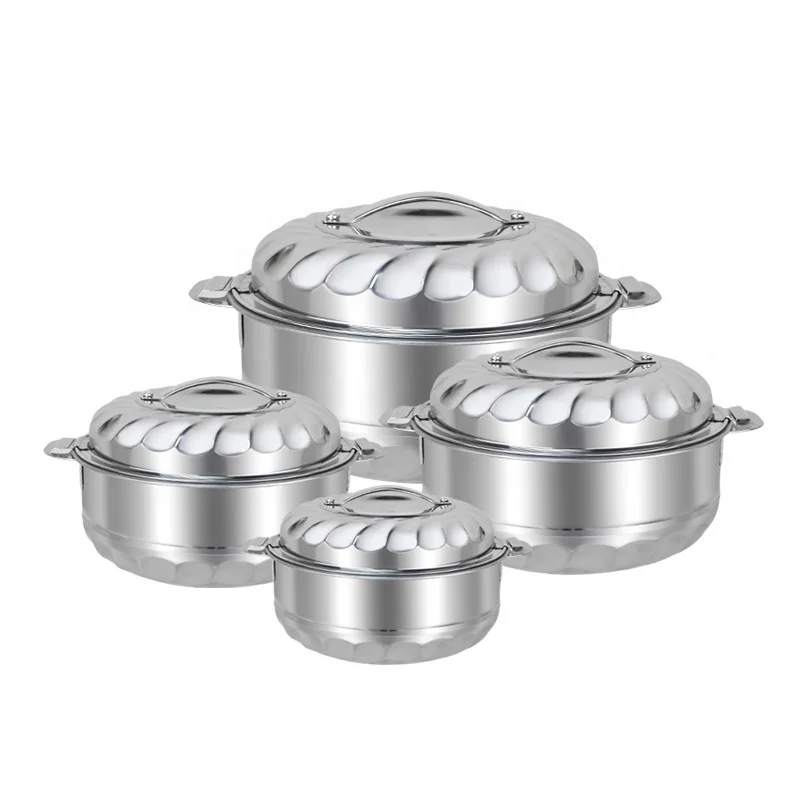Double wall 4pcs set stainless steel insulated casserole African hotpot for food warmer with various capacities