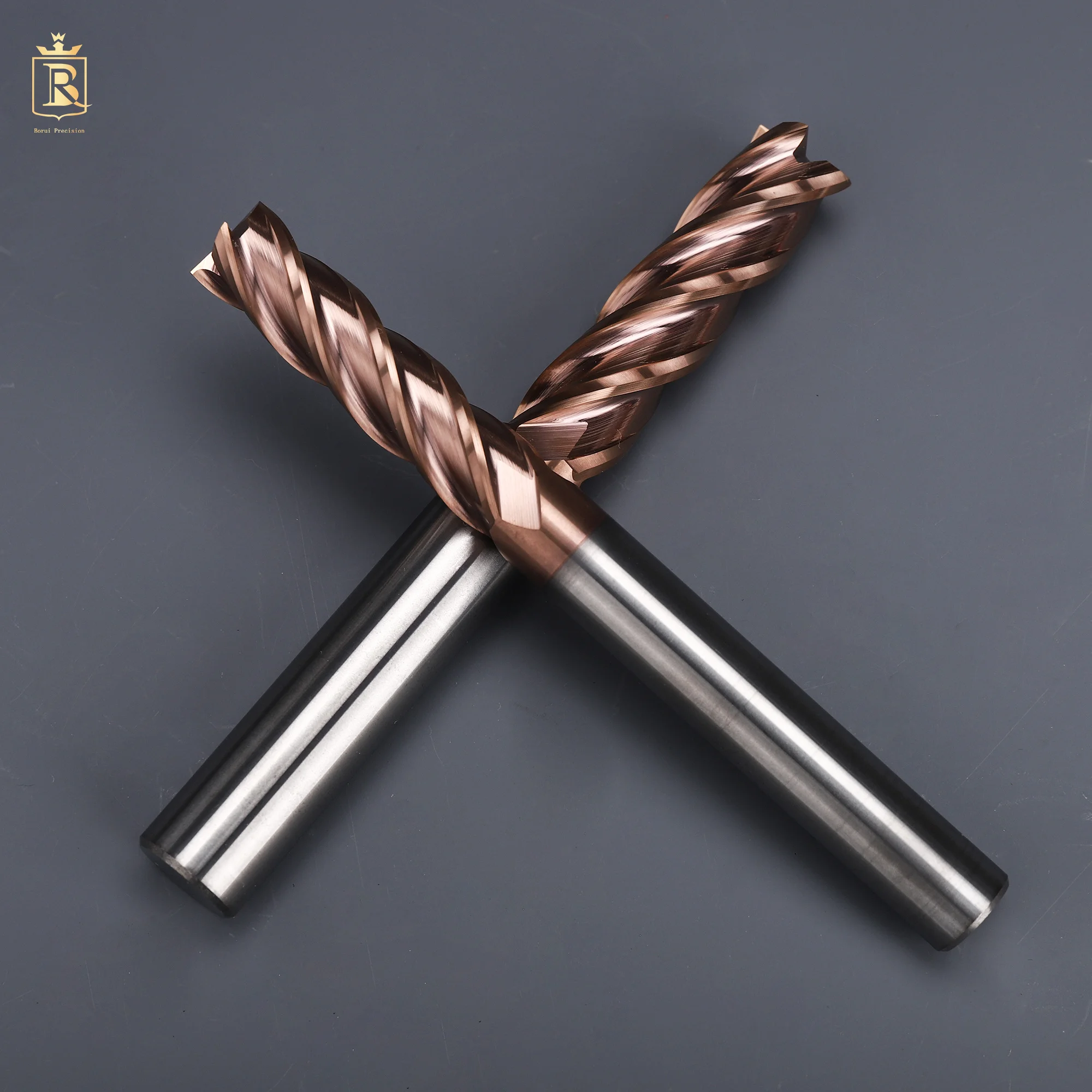 Borui HRC 45/55/60/65 Parallel Shank Solid Tungsten Carbide End Mill CNC End Milling Cutter for Stainless Steel Metal