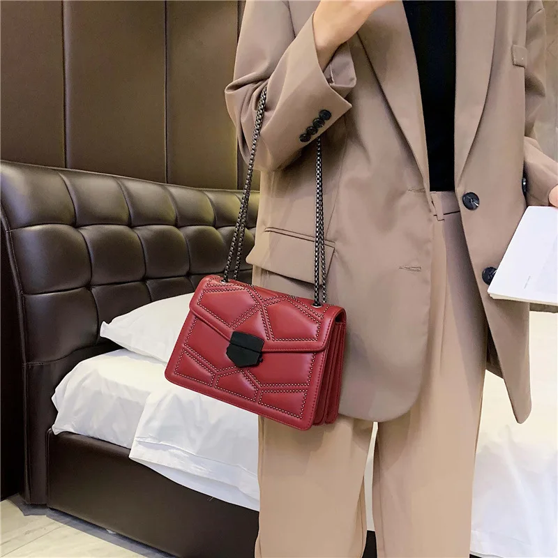 Wholesale Chain Bag PU Fashion Senior Sense Riveted Ladies Crossbody Shoulder Bags women Bags