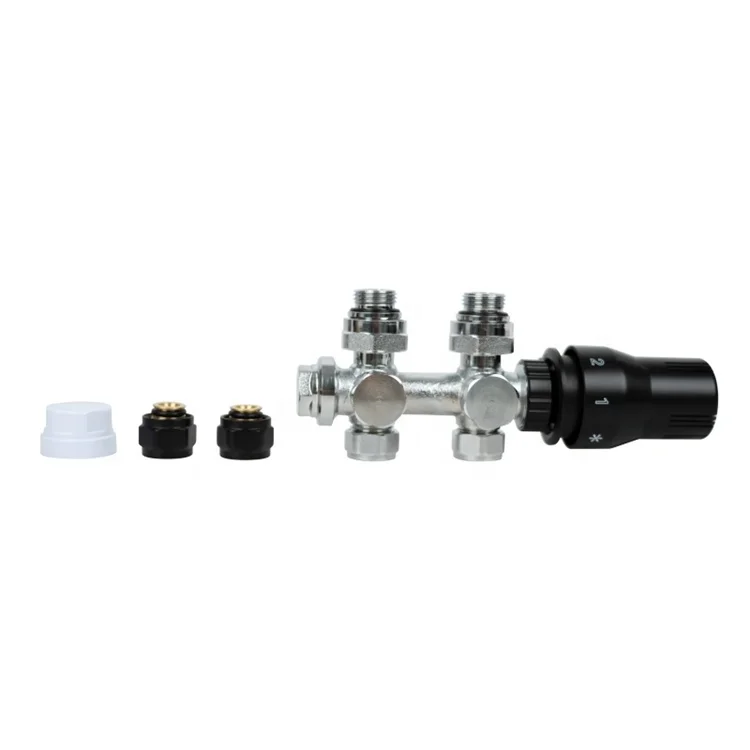 Lightweight Six-way Black Cover TRV Brass Temperature Control H Valve For Towel Radiator