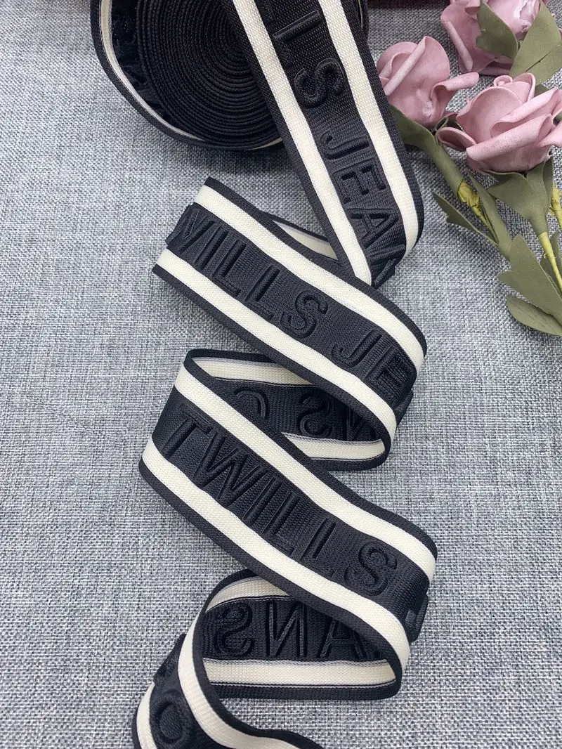 Comfortable Garment Customized Embossed 3D Logo Stripe Knitted Tapes Emboss Engrave Webbing for Sport Wear Pant Side