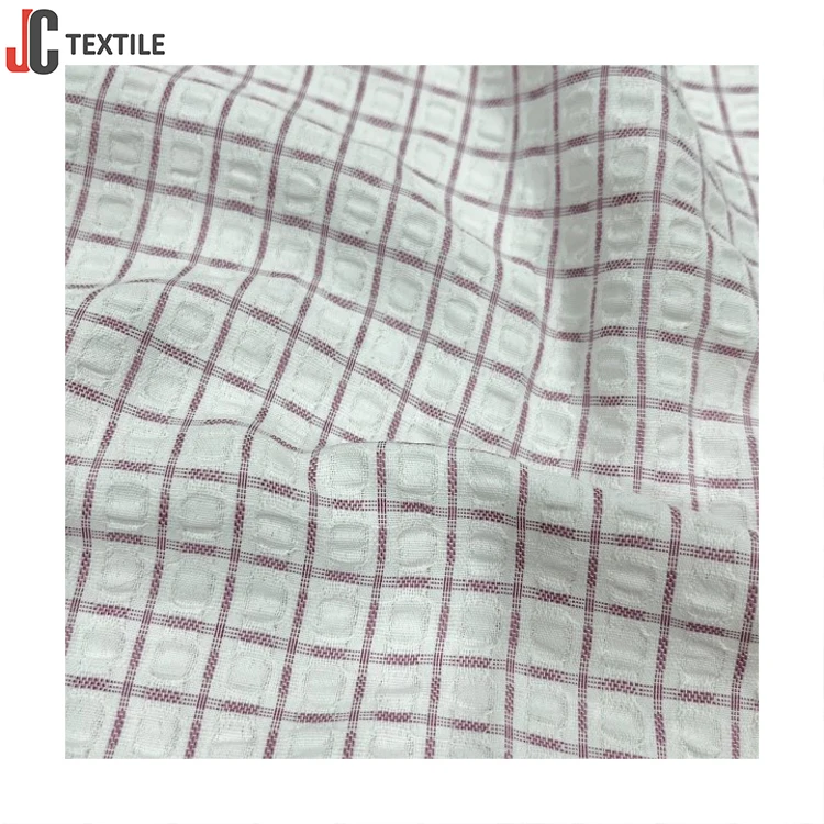 Shaoxing Factory Supplier Double Faced Crinkle Yarn Dyed Ripstop Seersucker Woven Plaid Check Fabric