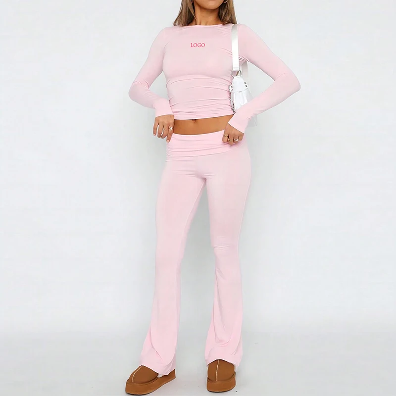 F240046 Woman Clothes Pajamas 2 Piece Set Women Pants and Long Sleeve Crop Top T Shirt Streetwear Woman Outfit Designer Clothes