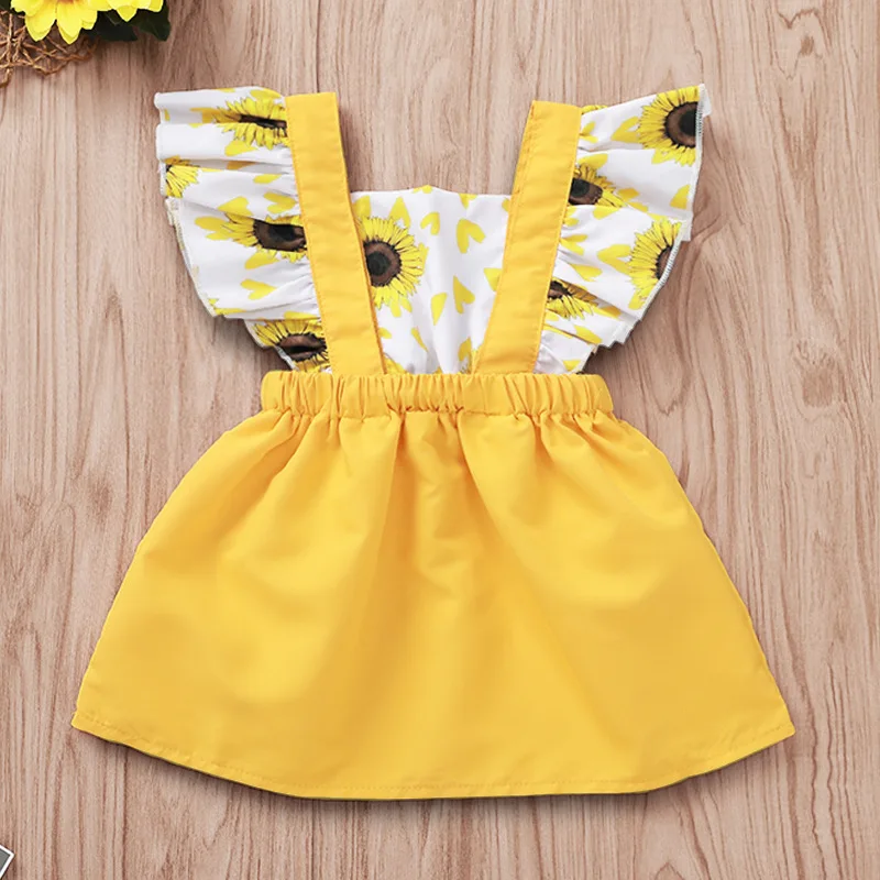 
Sunflower Trumpet Sleeve Baby Girl Flower Dress Modern Summer Baby Dress 