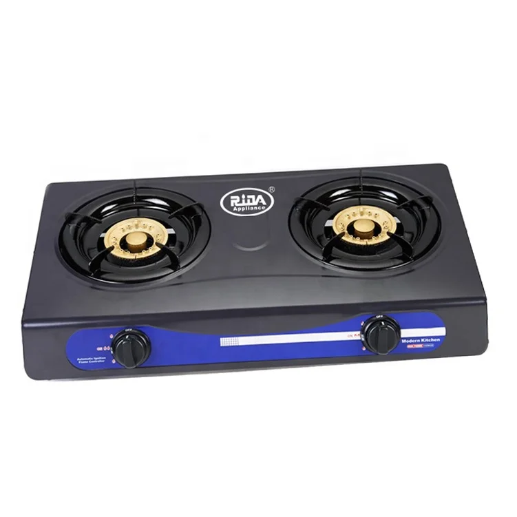Hot new model automatic piezo ignition 2 burner cast iron grids camping gas stove with grill cooker