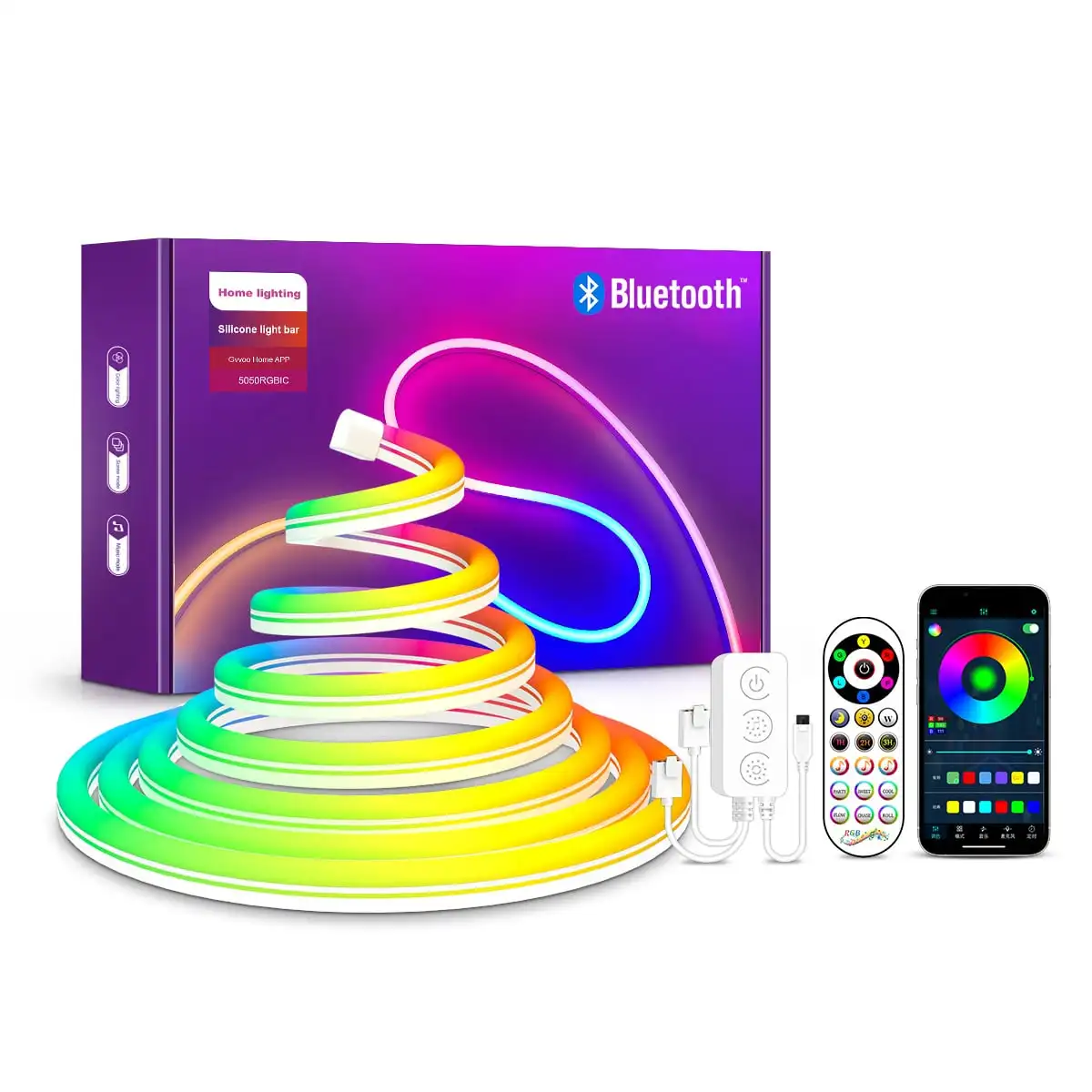 custom standard led round neon flex 15m ip65 wifi remote control rgb dimmable neon rope light