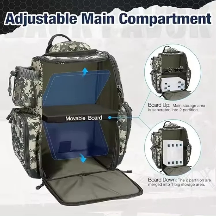 Fishing Tackle Backpack With 4 Trays Large Waterproof Tackle Bag Storage With Protective Rain Cover And 4 Tackle Box