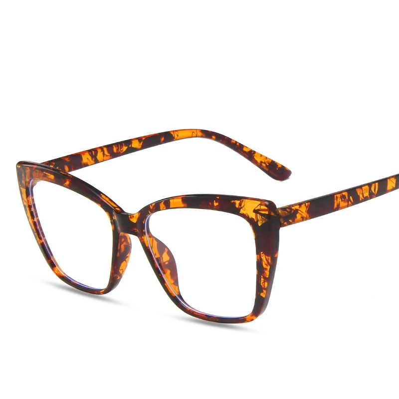 2023 new fashion glasses frame women blue light blocking glasses cat eye flat mirror European and American ins net red big frame
