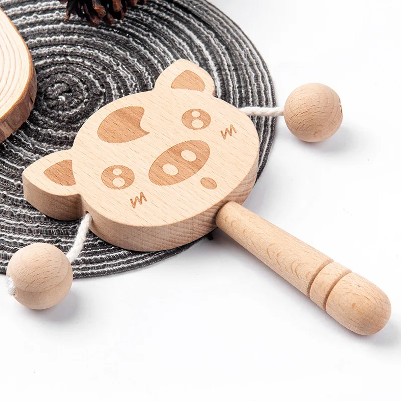 Boys Girls Drum Toy Musical Instrument Toy Wooden Baby Game Lovely Animal Shaped Baby Rattles Grasping Toys