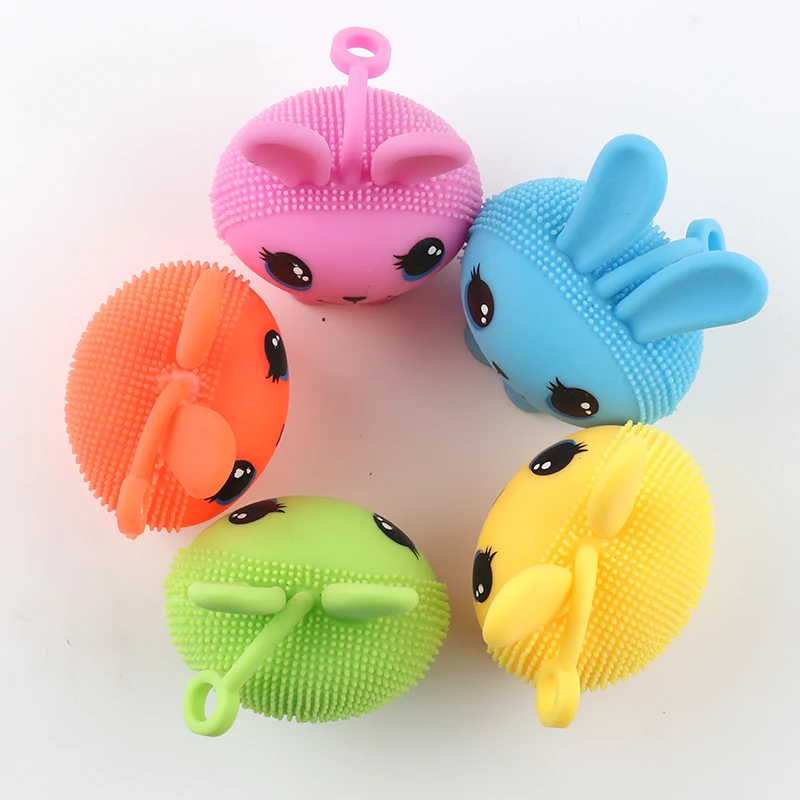 Huayi High Quality Squeeze Toys TPR Rubber Cute Soft Flashing yoyo Rabbit Stress Relief Animal Toy