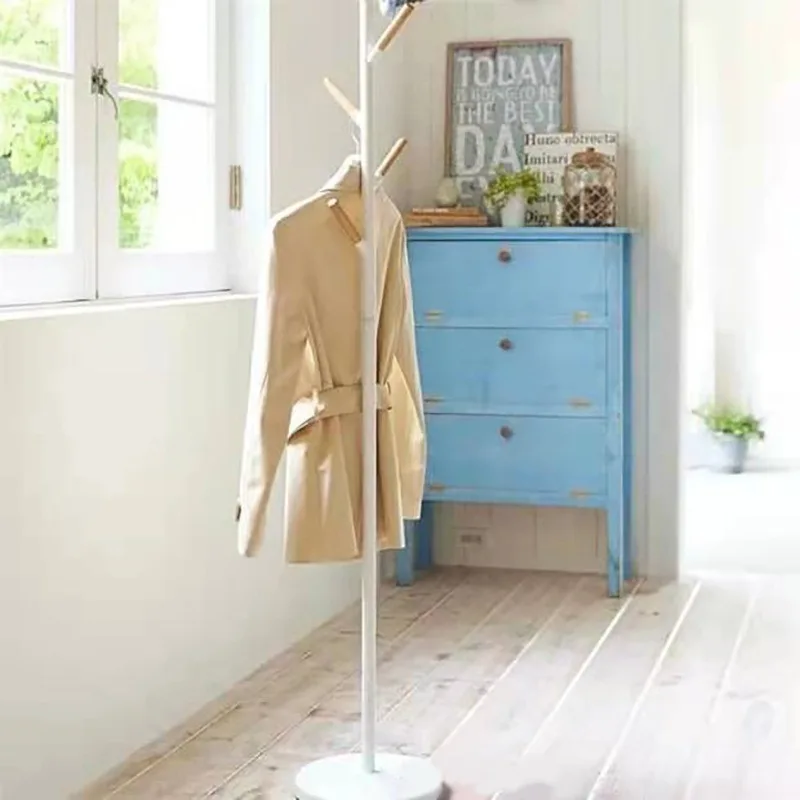 Single Pole Modern Coat Hat Rack Iron Wood Adult Storage Hanging Bag Rack for Living Room Bedroom Floor Hanging for Clothing Use