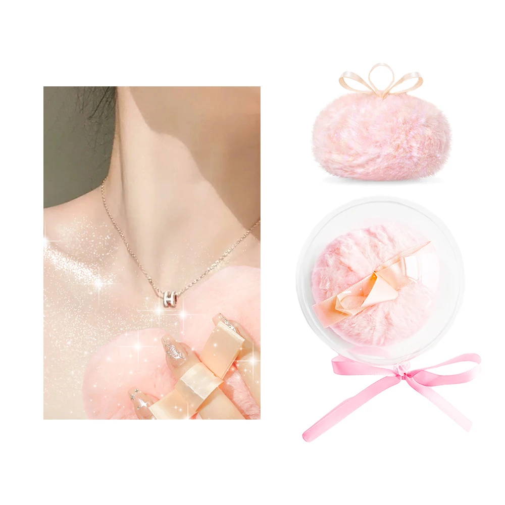 Wholesale Pink Peach Shimmer Highlighter Powder Puff Ball Makeup Face Body Glitter Powder Puff