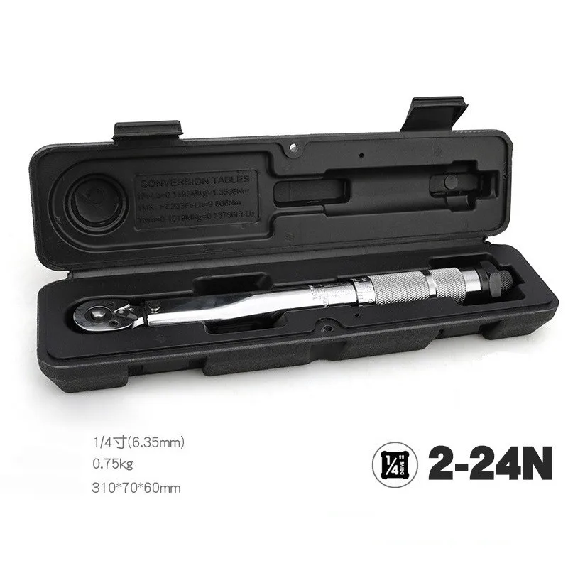 Torque Wrench Adjustable 1/4 Inch 2-24Nm Drive Click Torque Wrench Heavy Duty Repair Spanner Key Hand Repair Tool