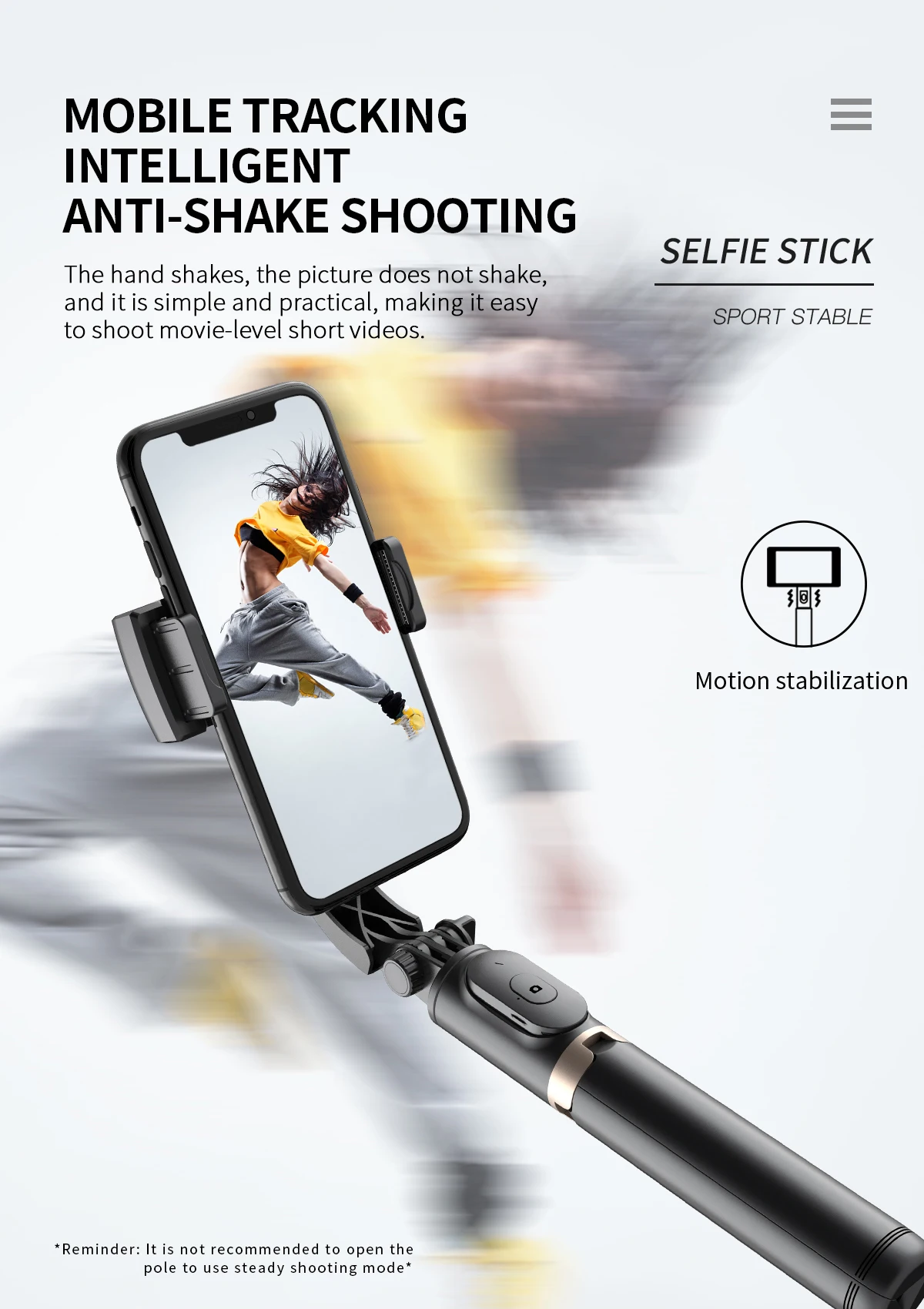 Q08 Anti-shake foldable selfie stick tripod 360 roration uniaxial smart phone stabilizer gimbal with  remote shooting