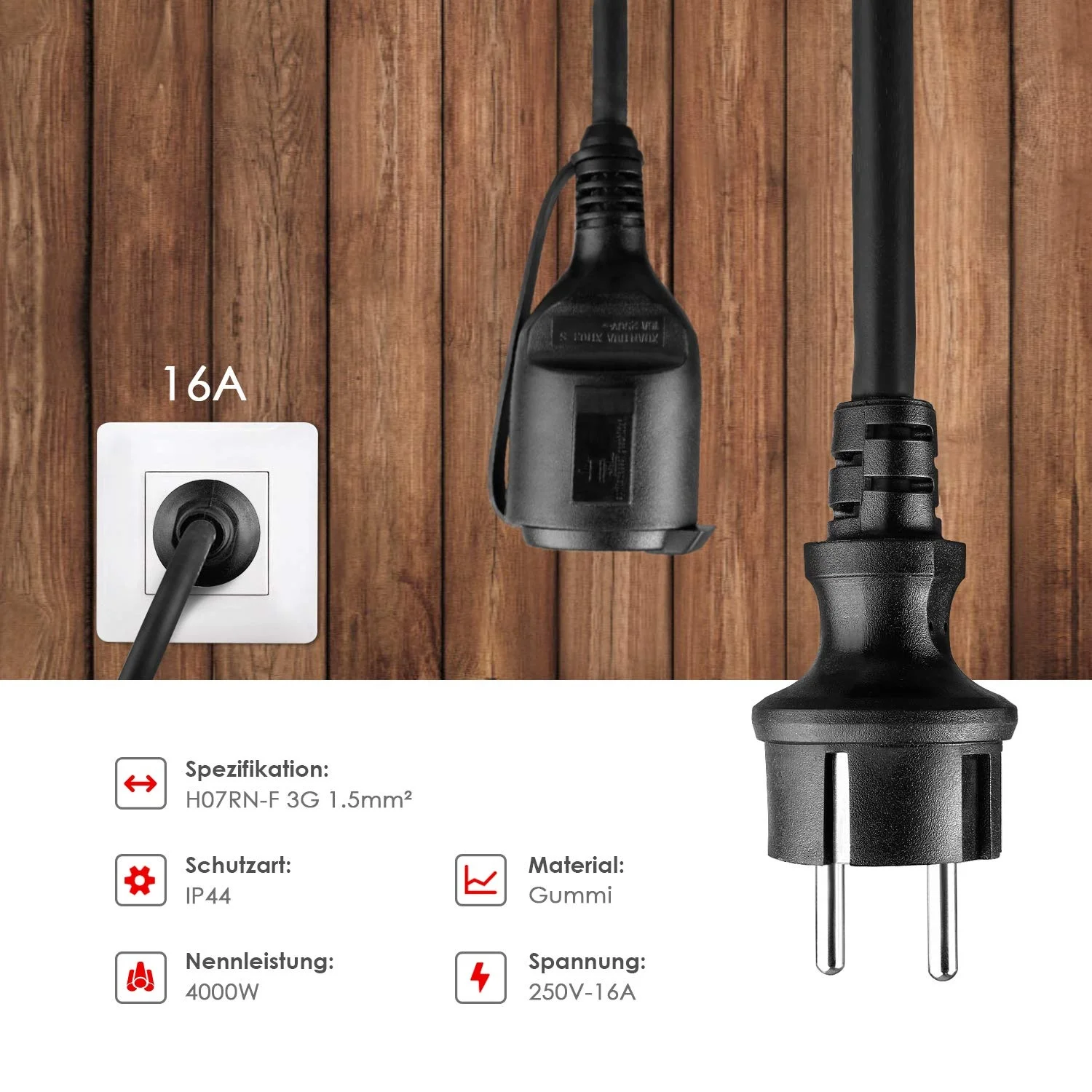 Удлинительный кабель Schuko резиновый внешний H07RN-F 3G 1 5 мм 30 метров IP44