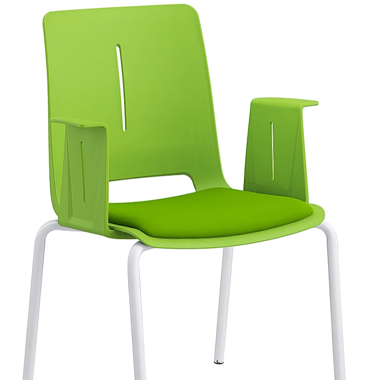 Four-legged four-legged chair with pads and armrests. New PP conjoined plastic shell made of four-legged chair