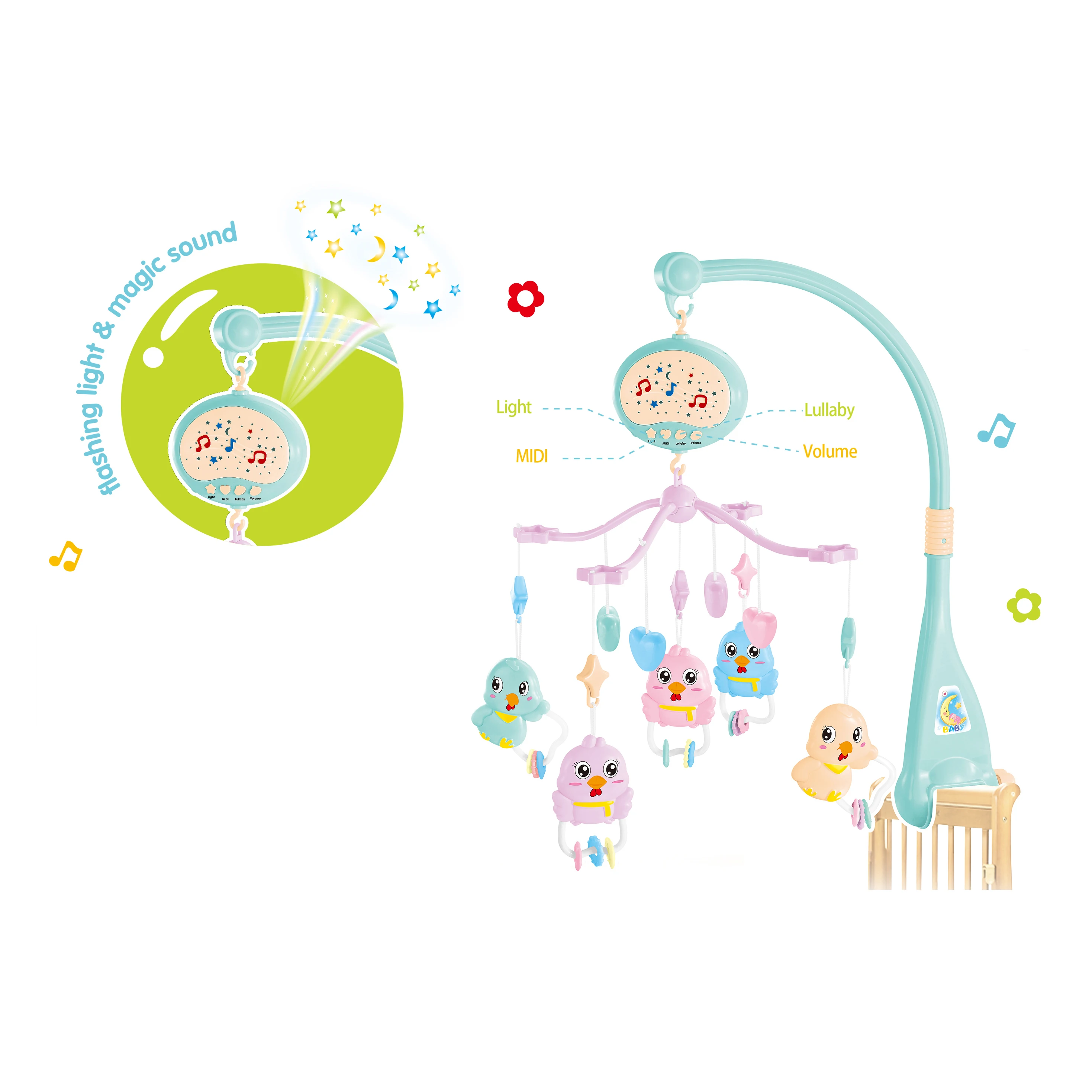 Multifunction Remote Control Musical Bed Bell Rattle Baby Toy Baby Mobile