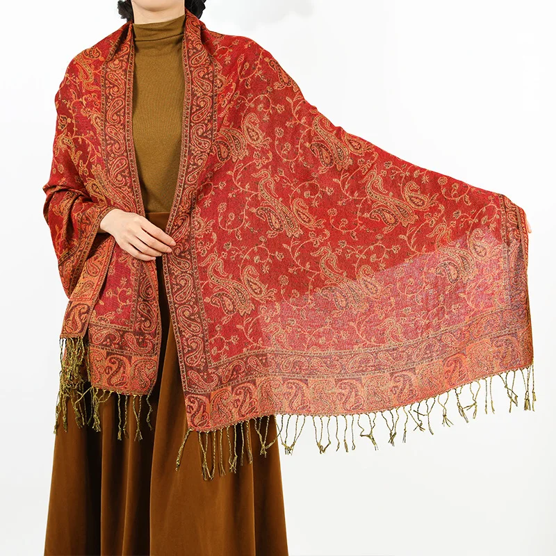 High Quality Winter Perlis jacquard scarf long soft classic acrylic  shawl for women