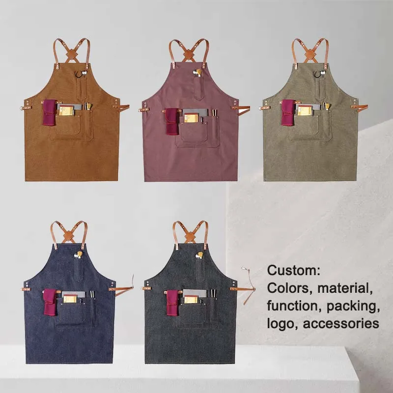 hot sale barista apron black bartender apron customized logo long sleeve  eating apron