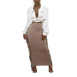 M6538 Autumn New Designer Female Pleated Skirt Solid Color High Waist High Quality Brushed Fabric Cute Two Sided Fringed Skirt