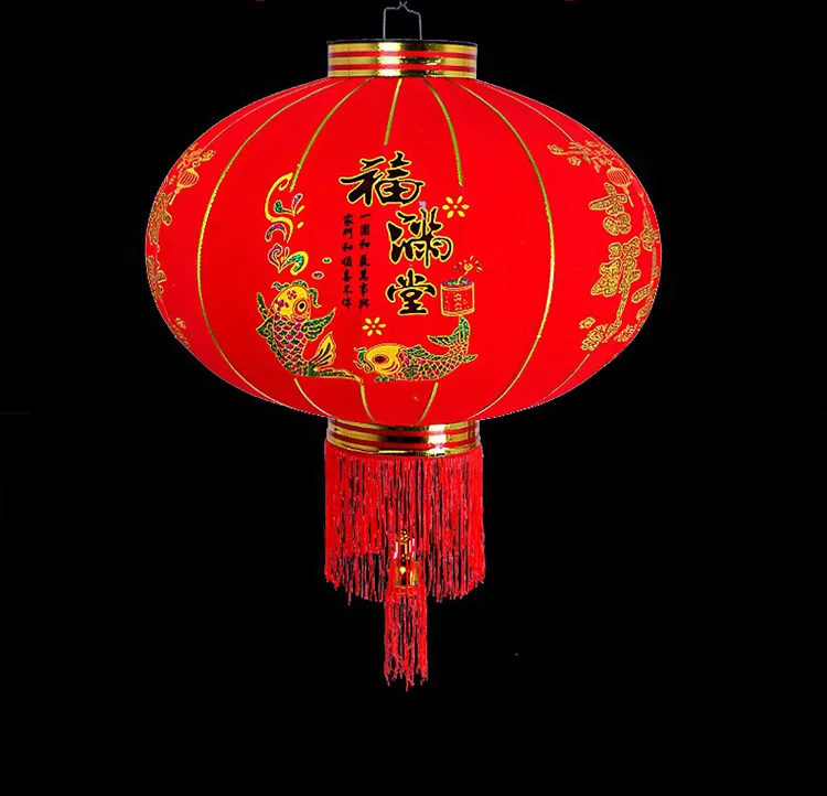 Waterproof Large Chinese Round Red Hanging Fabric Cloth Lantern Lunar New Year Outdoor Traditional Wall Lighting Lantern Decor