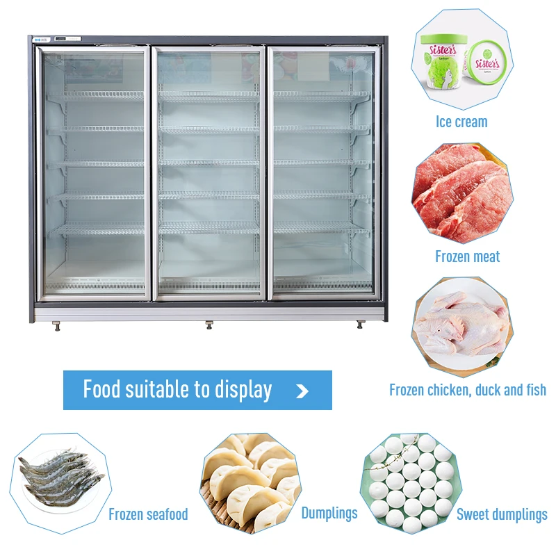 Upright 4 glass door commercial refrigerator for supermarket