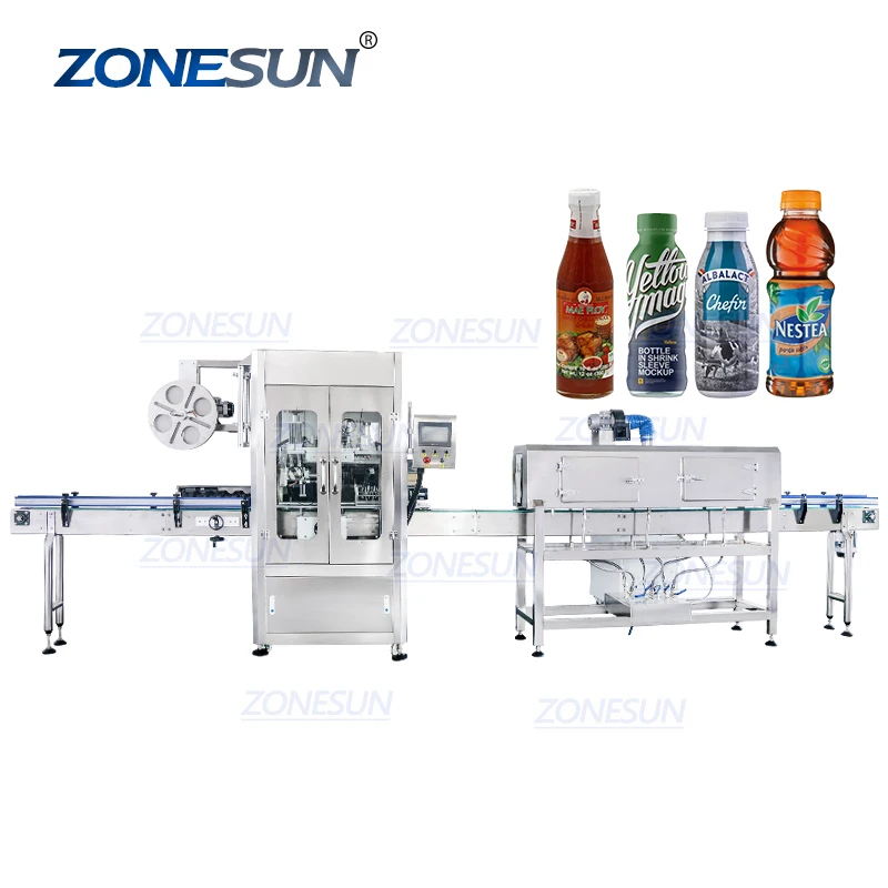 ZONESUN ZS-STB150L PVC Stretch Automatic Water Bottle Sleeving And Shrinking Labeling Machine For Aerosol Cans