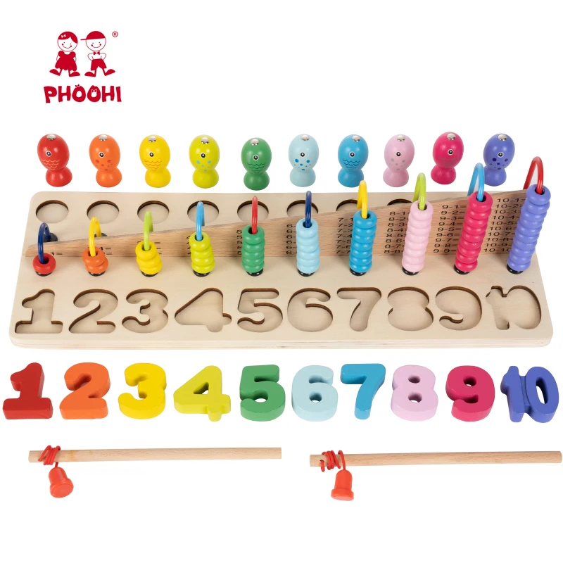 Children Montessori Play Baby Number Abacus Fishing Wooden Educational Toy For Kids