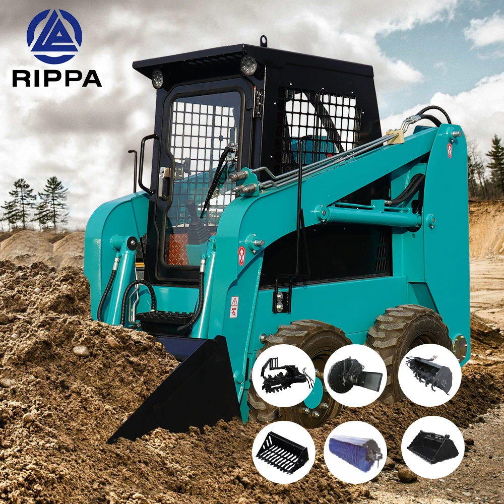 High Quality Grapple Bucket Skid Steer New Engine Diesel Mini Cargador 380 Kg 0.5 Ton 1 Ton Mini Skid Steer Loader Wheel