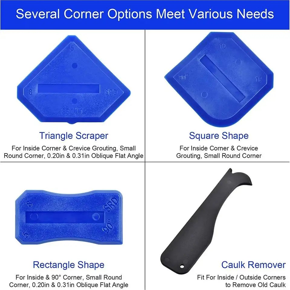 Plastic 3 in 1 Multi-function Corner Tile Grout Removal Tools Caulking Glue Cleaning Silicone Trowel Scraper