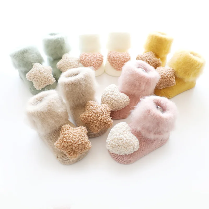 Wholesale Floor Organic Cotton Warm Knit Thick Lovely 3D Cartoon Fuzzy Ankle Baby Socks
