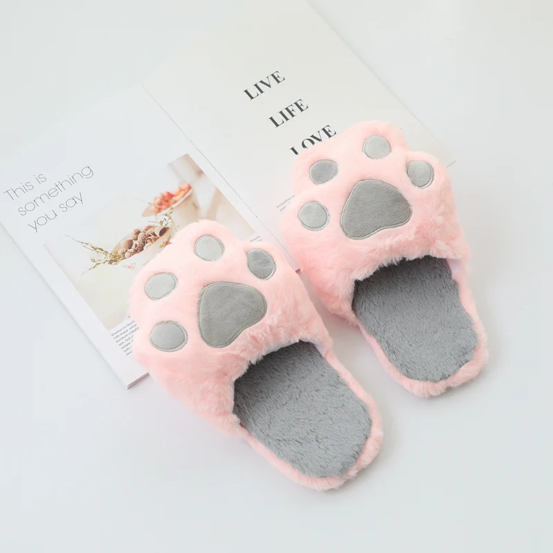 Popular Trends Girls Cute Panda Paw Shape Warm Plush Fashion Cat Slippers