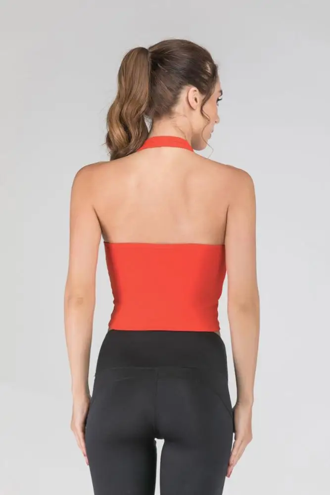 
Hang Neck Show Thin Yoga Vest With Breast Pad Yoga Tank Tops Gathered Shockproof Sexy Workout Tank Top 
