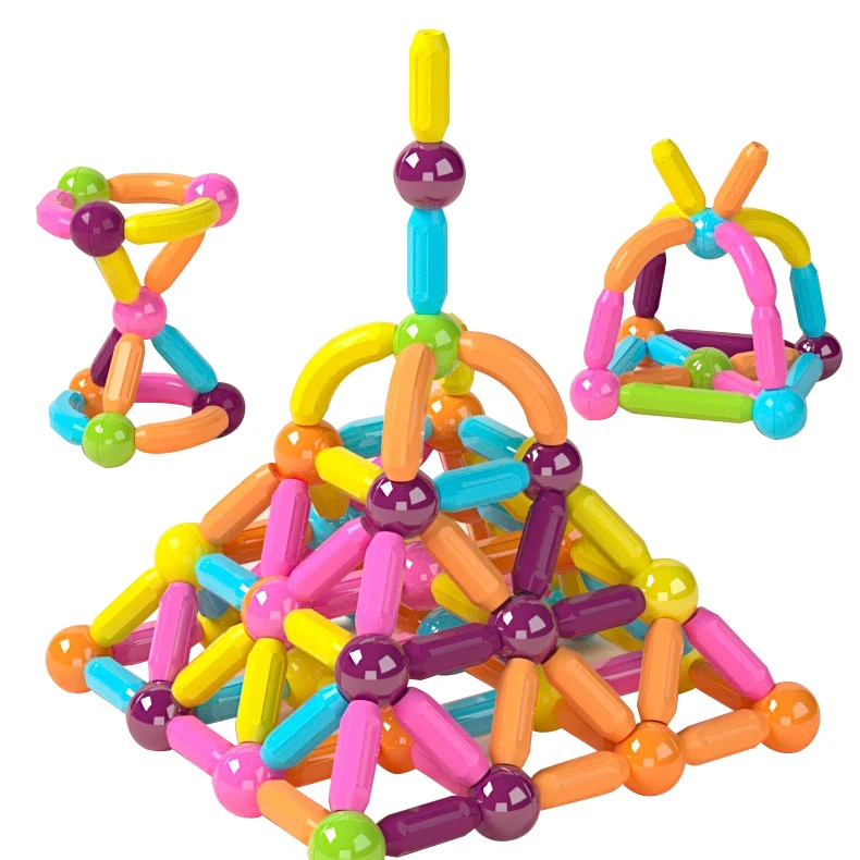 2021 Hot Selling 64 pcs Magnetic Sticks Toy Educational Construction Blocks Building Magnetic Bar Magnet Toys for Kids