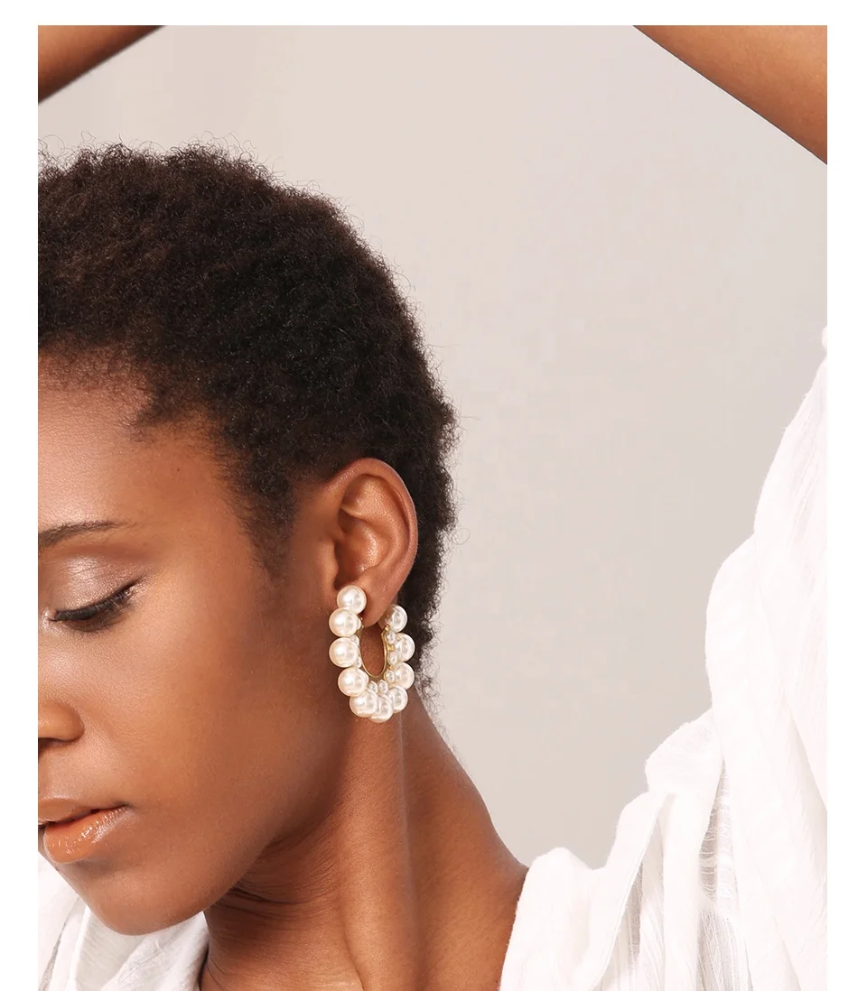 Высокое качество, 18K, позолота, нержавеющая сталь, ювелирные изделия Большой Круг Имитация жемчужные серьги в виде колец, EB181094