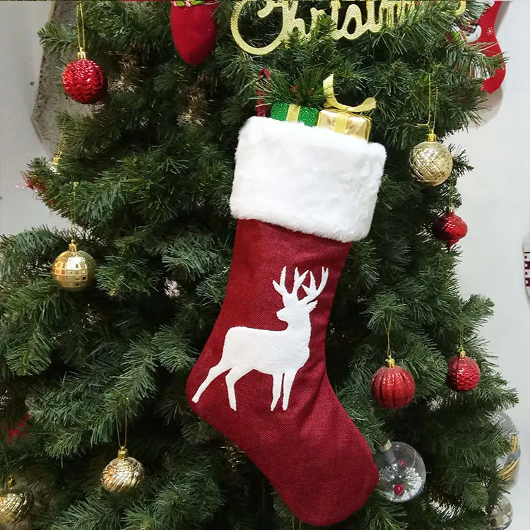 Wholesale Customized sublimation Sequins Christmas Stockings Elk Gift Bags Red Luxury  Christmas Stockings
