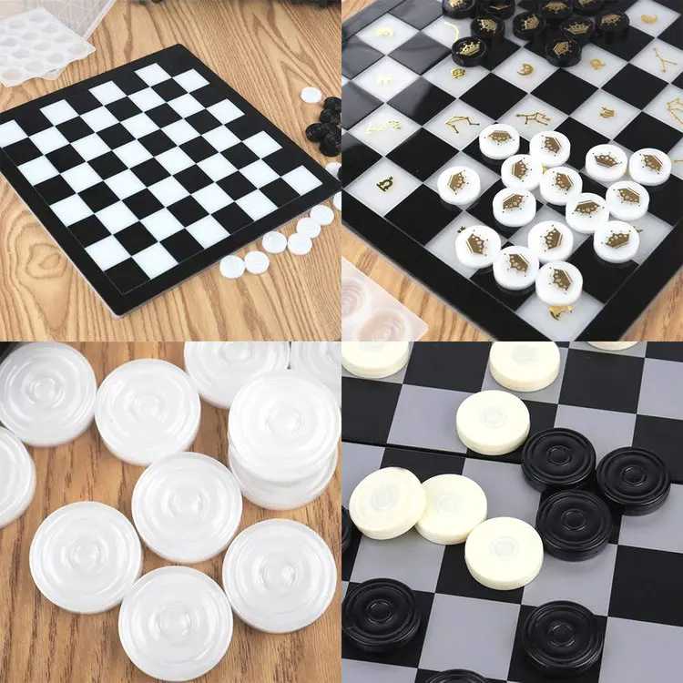 Homesun DIY Crafts 3 pack Crystal Epoxy International Chessboard Mold Silicone Resin Chess Molds