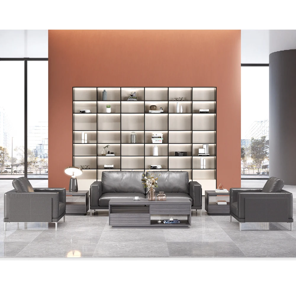 New modern design sofa set living room furniture office reception coffee table leather sofa set 1+1+3 combined sofa set