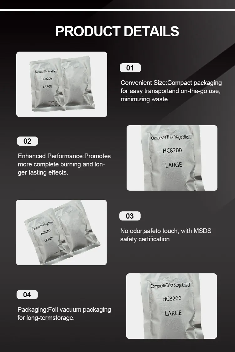 Sparkler indoor composite fireworks high purity 200g cold spark machine price per kg metal polvo de titanio ti titanium powder