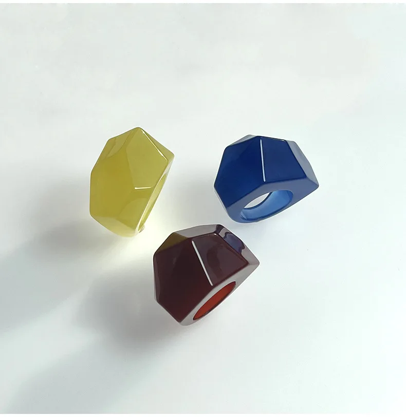 Vertebral Stereoscopic Resin Plastic Acrylic Rings Minimalist Stacking Faceted Resin Acrylic Handmade Candy Color Chunky Rings