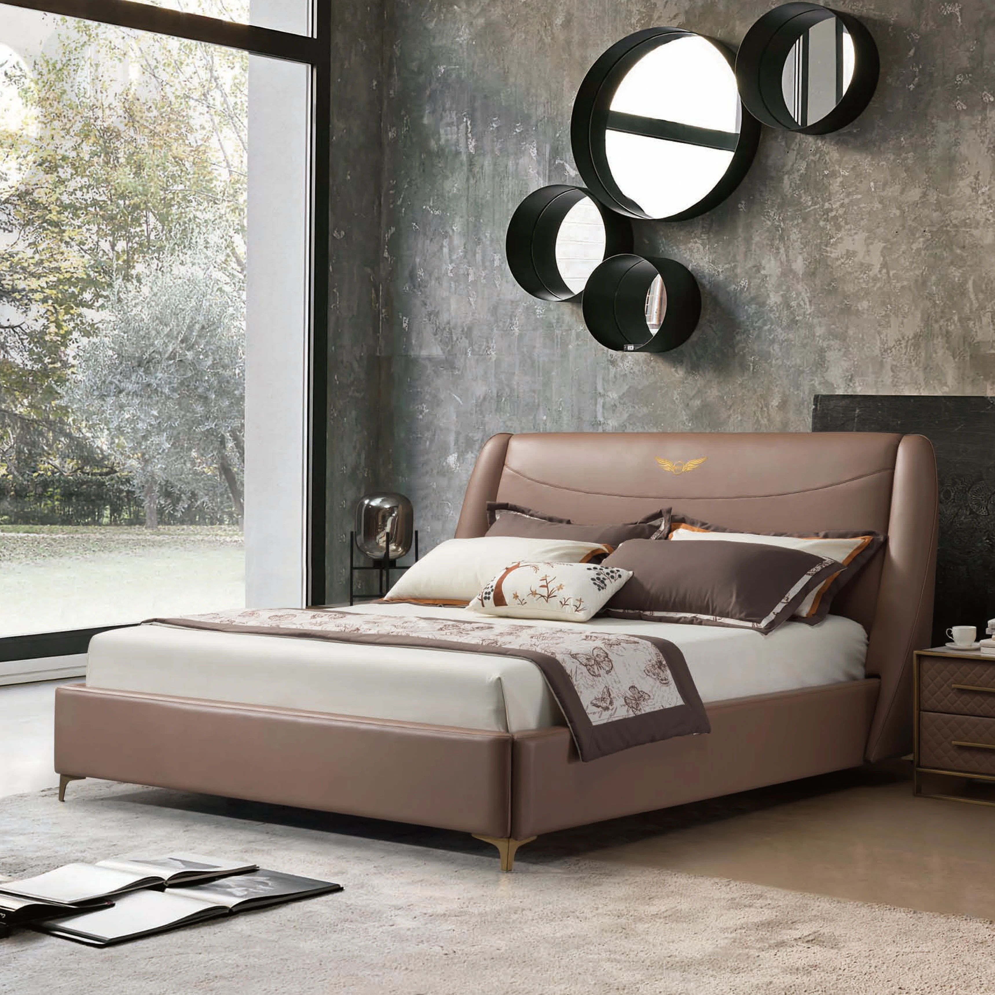 Luxury Customized Hotel Furniture Leather bed Bedroom Furniture Upholstered Bed Modern King Queen Italian Bed