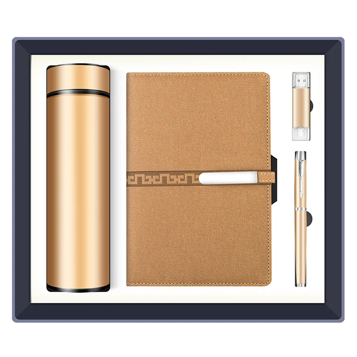 2025 Business Gift Customized Corporate Giveaways A5 Notebook & Vacuum Flask & USB Flash Drive & Pen for Man Women Event