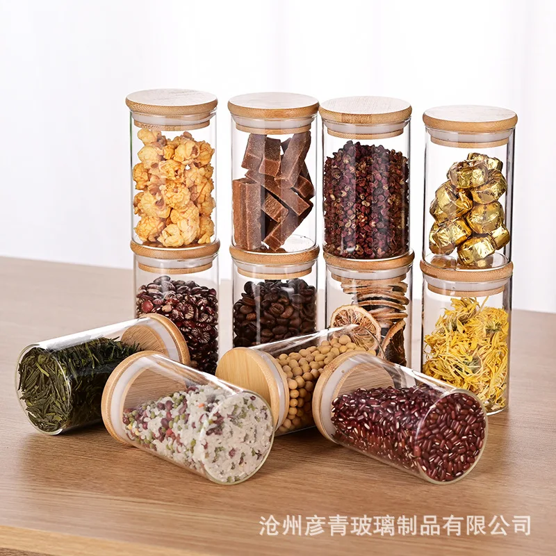 YOLOWE HOME 280ml/10oz glass Spice jar with bamboo lid glass jar storage containerkitchen organizers and storage