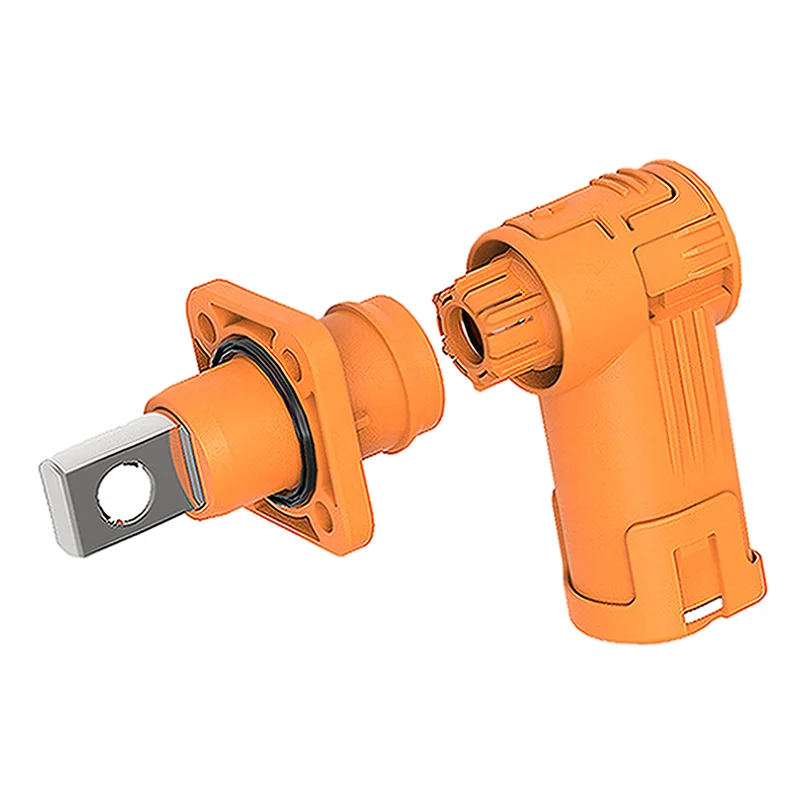 Orange Color HV 1 Pin 60A - 120A Right Angle Cable Plug and Busbar DC Power Socket Amphenol Surlok Connector