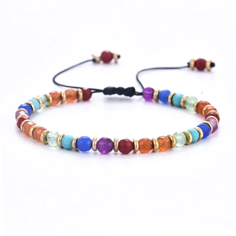 2021 Boho Wholesale 12 Sodiac Colorful Beads Adjustable Bracelet Spacer Bead 4mm Natural Stone Beads Braided Bracelet