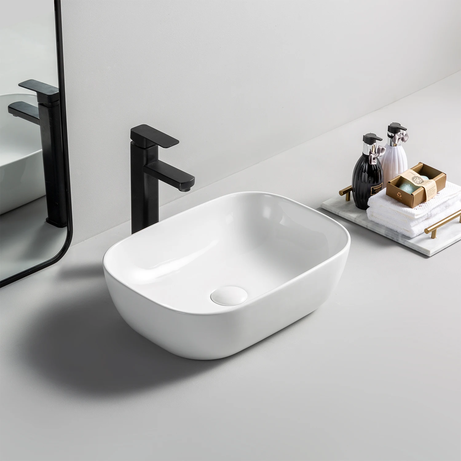 Commercial High Quality Ceramic Table Top Hand Wash Basin Sink Rectangle Bathroom Washbasin
