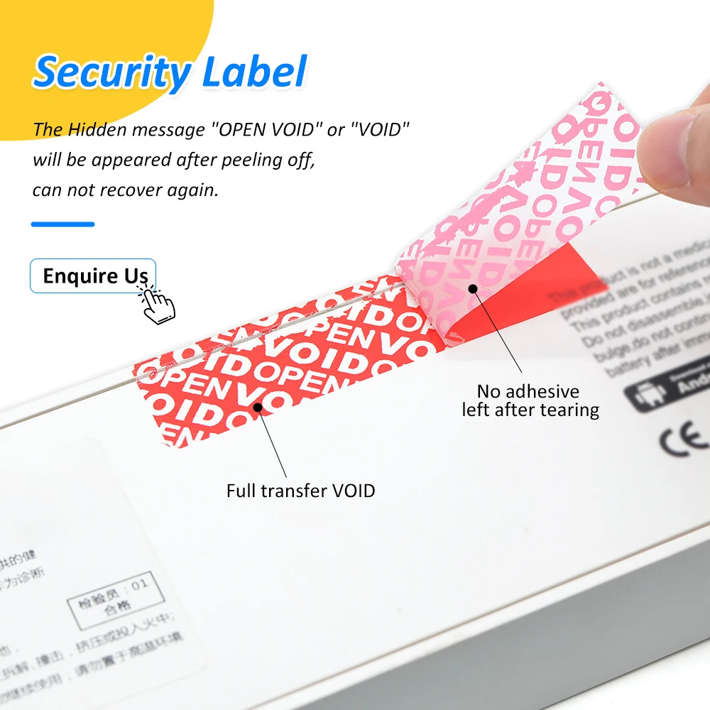 Custom Blue Full Transfer Void Label Tamper-proof Clear PET Warranty Sticker For Envelope Tamper Evident Security Seal Stickers