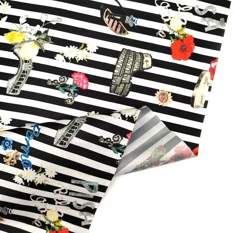YH8-129 Hot Sale Strip Flower Dessigned Lining European and American style Digital Printing Satin lnterlinings