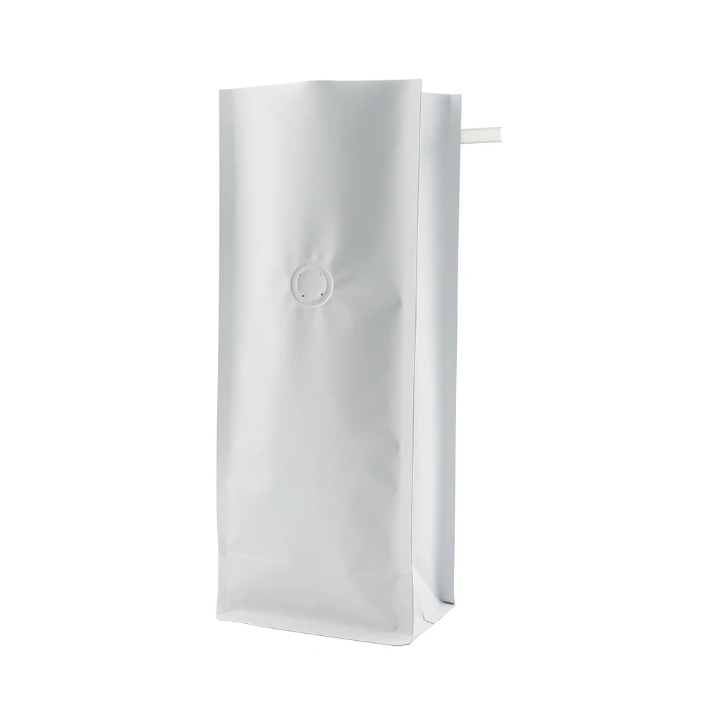 Custom 500g White Coffe Stand Up Flat Bottom Tin Tie Coffee Plastic Packaging Bag with Valve