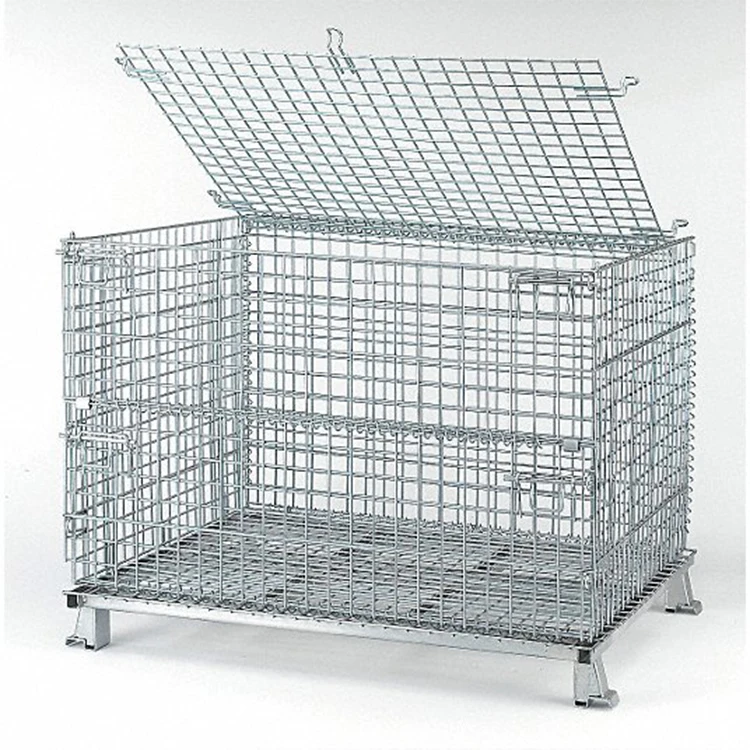 Wire Mesh Container Pallet Box Forklift Cages Cargo Crate Material Handling Metal Storage Cage